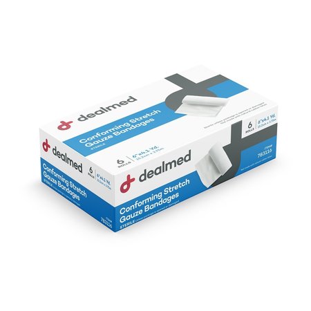 DEALMED Stretch Gauze Bandage Roll, Sterile, 6", 6/Bx, 8/Cs, 48PK 783116